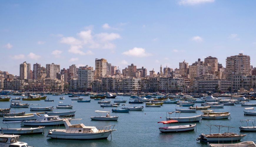 white and blue boats on sea near city buildings under blue sky during daytime